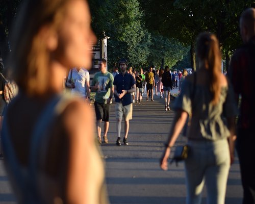 People walking in an urban park